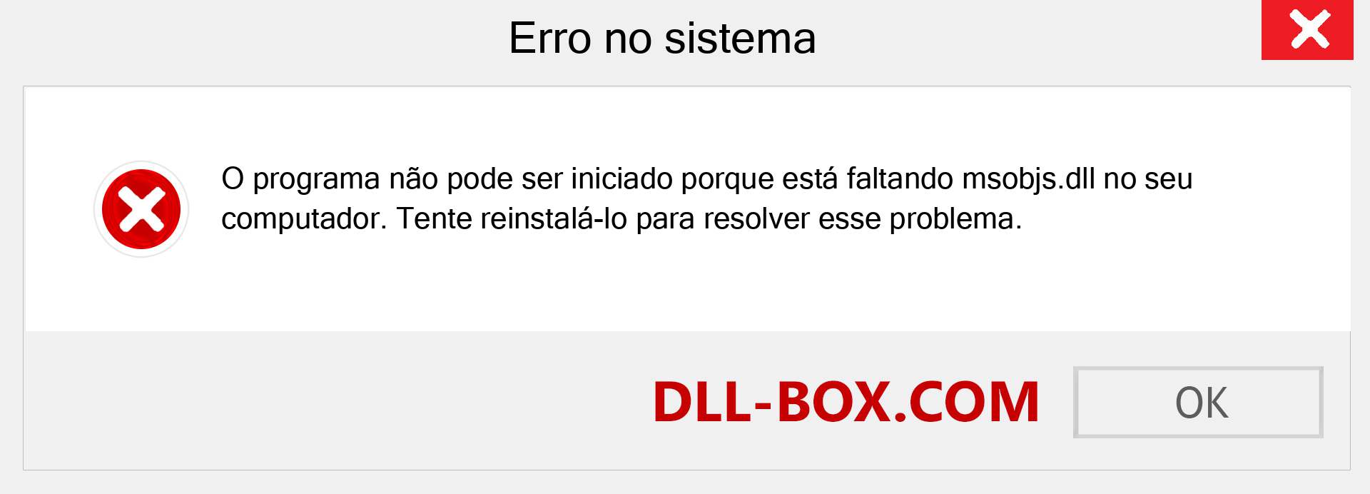 Arquivo msobjs.dll ausente ?. Download para Windows 7, 8, 10 - Correção de erro ausente msobjs dll no Windows, fotos, imagens